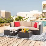 OUTLIVING Outdoor 4 Seater Sofa Set || Balcony Sofa || Patio Furniture Sets || Indoor Sofa || Wicker Rattan Garden Sofa Set with Cushion and Center Table (Brown)