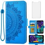 Compatible with LG Aristo 4/Astro 4+ Plus/Tribute Royal X320/Escape Plus/Journey LTE L322DL/K30 2019/Arena 2/X2/Prime 2 Wallet Case Tempered Glass Screen Protector Flip Cell Phone Cover for K 30 Blue