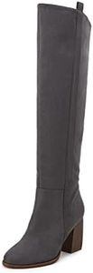 Ermonn Womens Faux Suede Knee High Side Zipper Chunky Heel Stretch Winter Boots