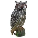 Mxtech Prowler Owl, Predator Decoy, Solar Powered Owl Hunting Decoy Bird Scarer Deterrent Pest Control Garden Decor(Eye glow)