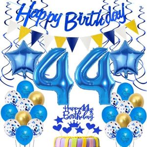 Balloons 44th Birthday Decoration Man Blue, Cake Decoration Birthday 44 Years Men, Birthday Decoration 44 Years Man Women, Blue 44th Birthday Decoration, 44 Year Party Decoration, 44th Blue Gold