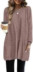 OFEEFAN Long Sweaters for Women Tunic Tops to Wear with Leggings Oversized Tshirts Shirts Rosy Brown S