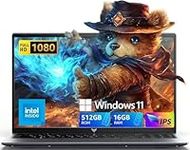 15.6" Laptop Computer with Processor(Up to 3.6GHz), 16GB RAM 512GB SSD Laptop, Windows 11 Pro Traditional Laptops with FHD Screen, Webcam, Light&Thin, HDMI, Type-C, USB3.2