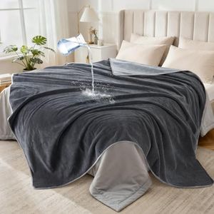 LOOBANI Waterproof Blanket for Bed Couch: Soft Coral Fleece Twin Bed Blankets Waterproof 60" x 80", Reversible Leakproof Throw Blanket, Stain-Resistant Furniture Protector, Pet-Friendly, Grey