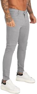 GINGTTO Grey Jeans Men Skinny Slim Fit Elastic Waist Tapered Leg Designer Pants(34W x 30L, Grey)