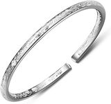 Women's 999 Solid Sterling Silver Flower Carved Bangle Cuff Bracelets 21g Weight for Wedding Gift