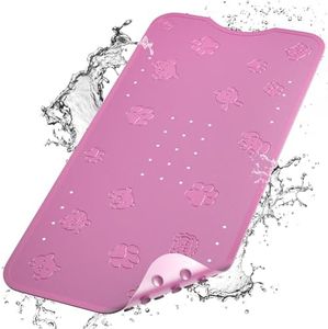 BathTide Rubber Bathtub Mat Non-Slip Shower Mats for Kids & Elderly, BPA Free Large Bath Tub with Suction Cups Strong Grip & Drain Holes, Machine Washable, 31.4 X 15.7 Inch, Pink