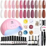 Modelones Gel Nail Kit with 48W Lamp - 12 Colors Pink Gel Nail Polish Set with Lamp Starter Kit, UV LED Nail Lamp, Glossy & Matte Top and Base Coat, Manicure Tools for Beginner DIY at Home