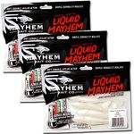 Mayhem Bait Co. 5-Inch Thrust Swim Minnow, Paddle Tail Soft Plastic Swimbait Bass Fishing Lures Plus 3 Tubes Liquid Mayhem Fish Attractant, 3 Packs of 5, 15 Baits - (Pearl)