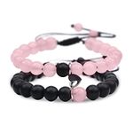 Tokcousun 2 Pcs Magnetic Couples Bracelets Matching Bracelets Adjustable Connecting Bracelets, Double Rope Strong Couple Gifts Friendship Beads Bracelet, middle, Stone, Agate