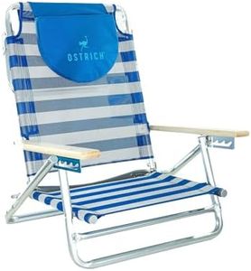 Ostrich South Beach Sand Chair, Beach Reclining Lawn Chair w/Carry Strap, Outdoor Furniture for Pool, Camping, or Backyard, Blue Stripe