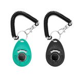 Ainkou 2pcs Dog Training Clickers with Wrist Strap and Clasp, Lightweight Durable Pet Trainer Clear Sound Pup Training Clicker for Dog Puppy Cat, Gift for Pet Lovers (Black + Green)