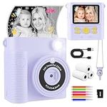 Kids Camera Instant Print, CKATE Kids Digital Camera with 2 Shutters, 1080P HD 32G SD Card Instant Print Camera for Kids, Lovely Camera for Girls & Boys 3-12 Years Old - Dream Purple