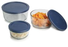 Anchor Hocking Classic Glass Food Storage Containers with Lids, Blue, 6-Piece Set