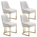 Wahson Velvet Dining Chairs Set of 4 Kitchen Side Chairs Upholstered Corner Chairs with Golden Metal Frame, Armless Side Chairs for Dining Room/Restaurant, White