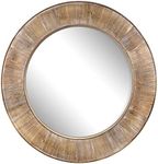 Barnyard Designs 31.5" Rustic Round Wood Mirror, Circular Coastal Farmhouse Wooden Mirror for Bathroom Wall Decor, Brown