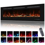 Oxhark Flame 65 inch Electric Fireplace in Wall Recessed and Wall Mounted Fireplace Heater, Log & Crystal, Remote Control, Linear Fireplace Electric with 13 Flame Colors, 750/1500W