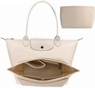Nircho Felt Purse Organizer Insert for Longchamp, Multi-Pocket Bag Insert Organizer With Zipper,Handbag Wallet, Folding Tote Bag for Longchamp (Beige, L)