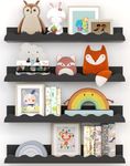 WooDinto Bookshelf Set of 4 - Wood Floating Nursery Book Shelves, Picture Ledge Shelf for Wall Decor and Storage - Perfect for Books, Toys, Photo Frames, and Nursery Décor (Black) 18 Inch