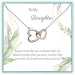 Sereney Daughter Necklace for Women as Daughter Gifts, Mother and Daughter Necklace for Daughter Birthday Back to School Gifts, Daughter Jewelry Double Hearts Necklace for Her, To My Daughter Holiday Gifts for Daughter from Dad Mom