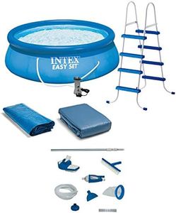Intex 15'x48 Round Inflatable Outdoor Above Ground Swimming Pool Set with Ladder, Filter Pump, and Deluxe Maintenance Pool Cleaning Kit for Backyards