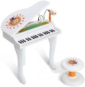 Kids Electric Organ Toy 37 Keys Piano Keyboard Toy Educational Musical Instruments,with Microphone & Stool,8 Different Voices and Rhythms,White