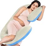 MY ARMOR Full Body C Shape Pregnancy Pillow for Women, Maternity Pillows for Pregnancy Sleeping, 3 Months Warranty, Premium Velvet Cover with Zip, Cream + Sky Blue