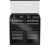 CC100F521K 100cm Dual Fuel Range Cooker, 5 Burner Gas Hob, Double Electric Oven, Grill, Black, Large Family Cooker