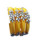 IJYA Sihan Handicrafts Kundan Work Silk Thread Bangle Kada For Women Girls 4 PC Set Wedding & Festive Occasion Handmade Multicolored Chura Chuda Chudi Stone Studded (YELLOW, 2.8)