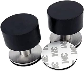 Adhesive Door Stops Pack of 2, Heavy Duty Stainless Steel and Rubber Stopper for Doors with Extra Stickers, Black Wall Protector Bumper