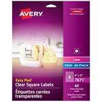 Avery Clear Square Labels, 3” x 3” Clear Mailing Labels, for Laser/Inkjet Printers, 60 Labels, 6UP, Edge-to-Edge Print, Permanent, (7671), Made in Canada