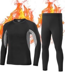 EoBeKee Boys Thermal Underwear Set - Ultra Soft Fleece Lined Long Johns Tops & Bottoms Cold Weather Base Layer for Winter Black