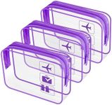 JUNART 3Pcs Clear Travel Toiletry Bags, TSA Approved Cosmetic Makeup Bag, Portable Travel Accessories Airport Airline Compliant Bag for Men and Women (Purple)