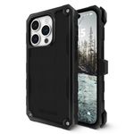 Pelican Shield Brushed Aluminum - iPhone 15 Pro Max Case 6.7" [Compatible with MagSafe] [21ft Military Grade Drop Protection] Magnetic Charging Phone Case Cover w/ Belt Clip Holster Kickstand - Black