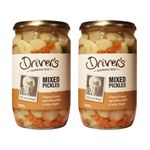 Driver's Mixed Pickles Party Jar, 710g, Pack of 2 - Pickled Gherkins, Cauliflower, and Onions, Bundled by The Great British Kitchen