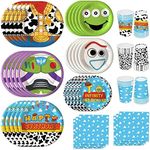 120pcs Toy Birthday Party Supplies Paper Plates Napkins Disposable Party Decorations Cups Tablecloth for Boys Girl Birthday Decor for 30 Guests