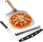 3Pcs Aluminum Pizza Paddle with Foldable Wooden Handle, 12 x 14 inches Pizza Peel, Pizza Paddle Pizza Spatula Pizza Cutter