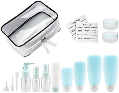 MAGIGO Blue Toiletries Leak Proof Travel Bottle Set (16 Pack), TSA Approved Airline Carry-On with Clear Bags for Women