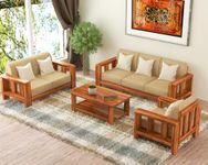 NATRAJ ART & CRAFT Sheesham Wood 6 Seater Sofa Set for Living Room Wooden Sofa Set |with 40 Density Cushion | for Living Room Furniture (3+2+1, Natural Teak Finish), 5- to 6-Person Sofa