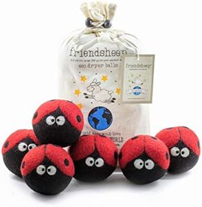 Friendsheep Wool Dryer Balls 6 Pack XL Organic Premium Reusable Cruelty Free Handmade Fair Trade No Lint Fabric Softener Ladybugs - Laundrybugs