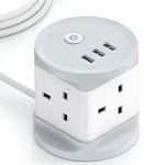 Cube Extension Lead with USB Slots, Chiefox 1.5M Multi Plug Extension Cord with 3 USB Ports (5V/2.4A)，4 Way Desk Extension Cable Socket with Switch, UK Power Strip for Desk Home Office Travel