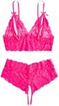 OYOANGLE Women's Plus Size Floral Lace Spaghetti Strap Cut Out Bra and Panty Two Piece Lingerie Set Hot Pink 4XL