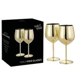 Oak & Steel - Elegant Large Wine Glasses, 550ml - Unbreakable Glass Gift Set for Home Bar, Wedding, Anniversary, Birthday Party (2, Gold)