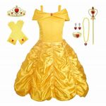 Belle Costume Kids Princess Fancy Dress & Accessories Set for Girls Dress Up Party, Birthday and Halloween Cosplay, Age 6-7 Years