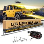 CO LIGHT 32 inch Yellow Light Bar Curved Amber LED Bar Slim Single Row Led Light Bar 16200LM Amber Fog Light for Offroard ATV Truck Tractor UTV Marine Behind Grille Flood Beam with Wiring Harness