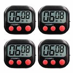 4PCS Black Digital Kitchen Timer Big LCD Screen Lound Alarm Timer Magnetic Back and ON/Off Switch, Minute Second Count Up Count Down Timer for for Homework Game Exercise Kids Cooking Timers