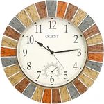OCEST 13inch Garden Clock, Large Waterproof Outdoor Indoor Wall Clocks with Thermometer, Weather-Resistant Non-Ticking Battery Operated Decor for Patio, Pool