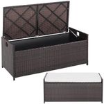 COSTWAY 128L Garden Storage Box, 3-in-1 Waterproof Rattan Deck Box Chest with Seat Cushion, Zippered Liner & Solid Gas Struts, Outdoor Patio Storage Bench Table for Cushion Tool Toy