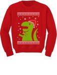 Big Trex Santa Sweatshirt Kids Funny Dinosaur Ugly Christmas Sweater Style Small Red