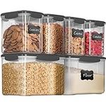 Large Airtight Dry Food Storage Containers With Lids - Set of 6 Stackable Kitchen Pantry Storage Container Set - Cereal Storage Containers Set with Labels & Marker For Dried Food Pasta Flour Sugar Etc